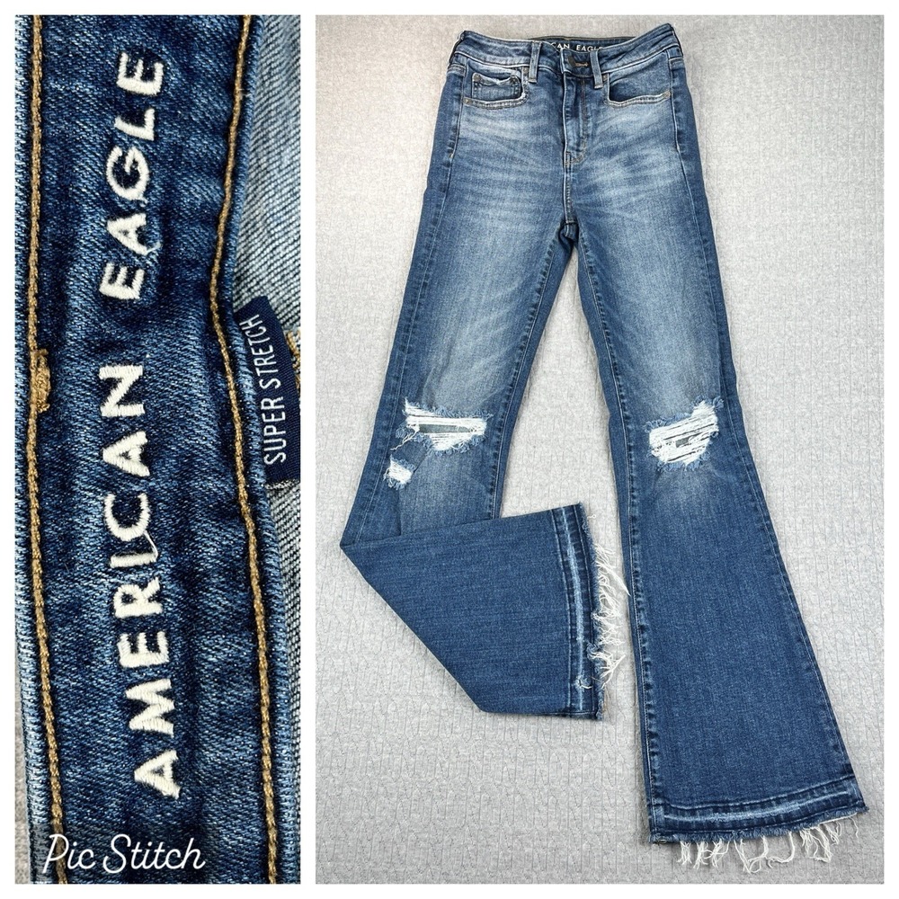 American Eagle Kick Bootcut Dress Jeans Women 2/24X30 1/2 high rise Flare